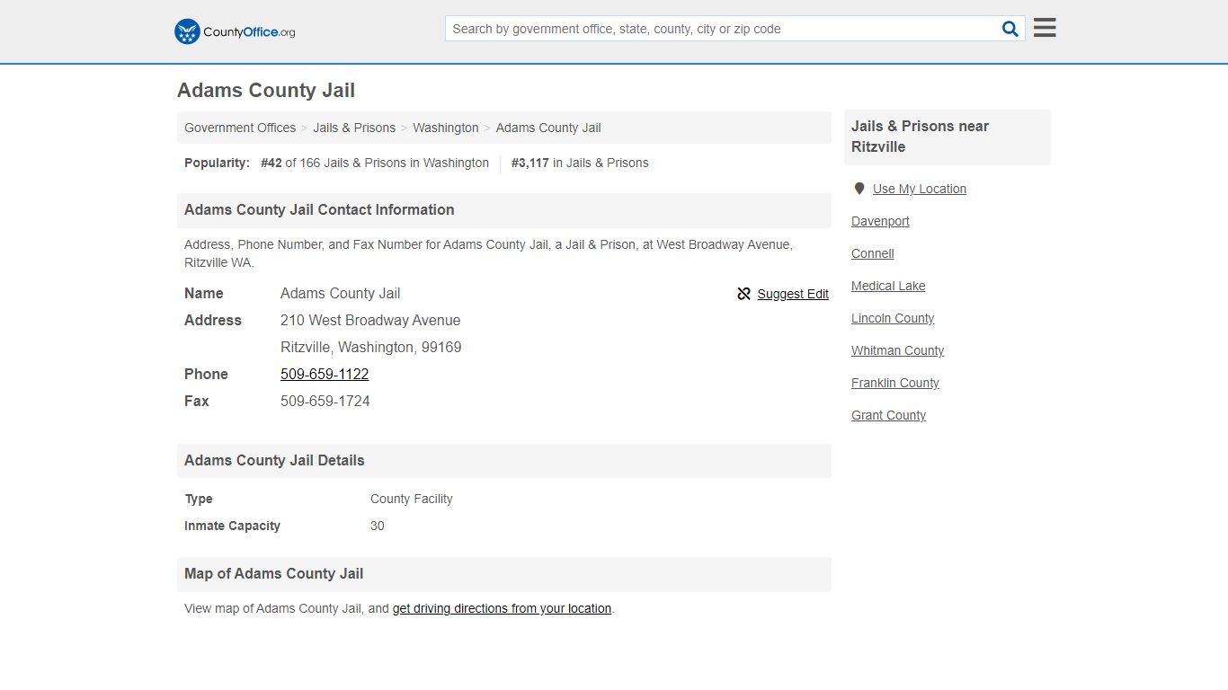 Adams County Jail - Ritzville, WA (Address, Phone, and Fax)